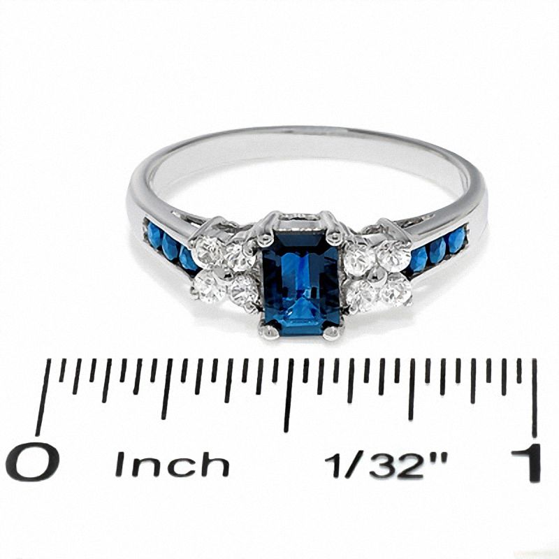Main Image 3 of Blue and White Sapphire Ring in 14K White Gold