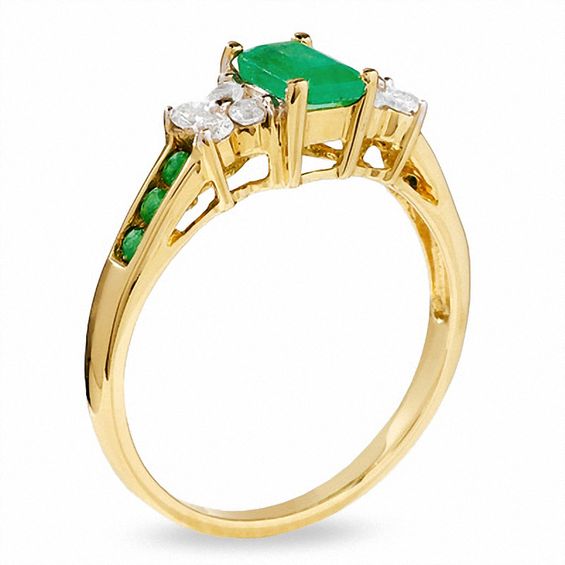 Emerald-Cut Emerald and White Sapphire Ring in 14K Gold