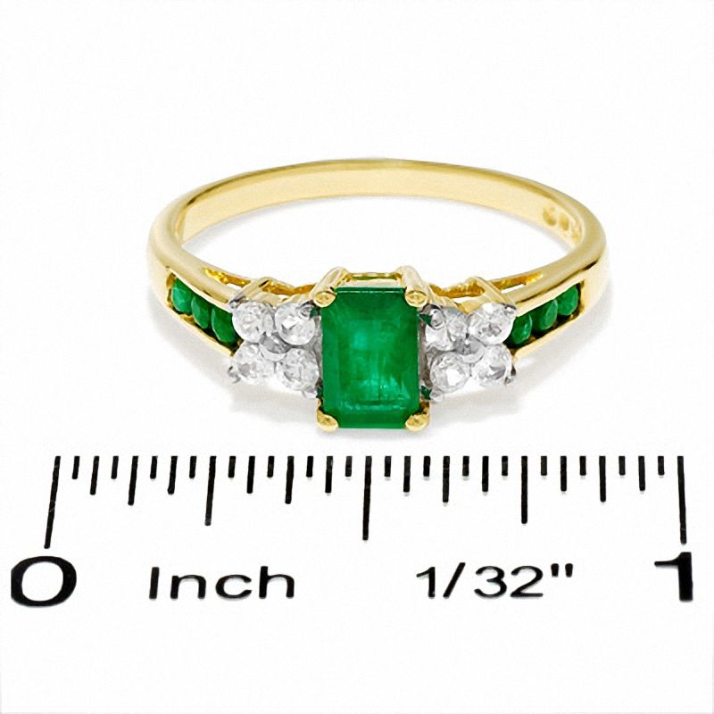 Main Image 3 of Emerald-Cut Emerald and White Sapphire Ring in 14K Gold