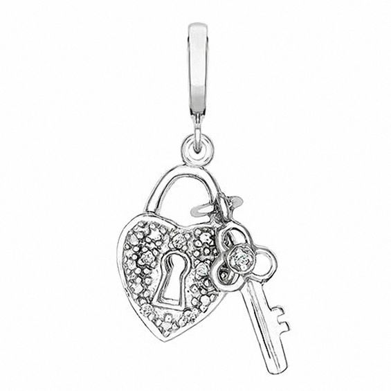 Diamond Accent Key and Heart Charm in Sterling Silver