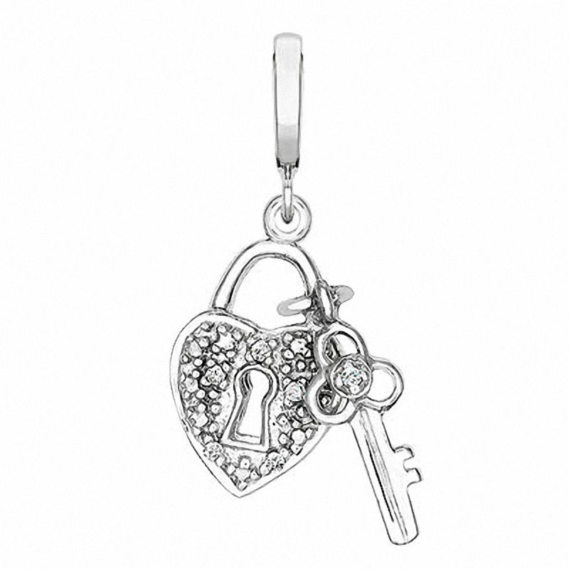 Main Image 1 of Diamond Accent Key and Heart Charm in Sterling Silver