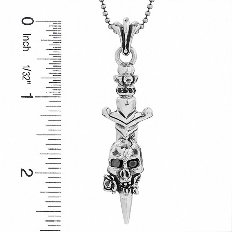 Main Image 2 of Ed Hardy Skull and Dagger Stainless Steel Pendant with Lab-Created Rubies
