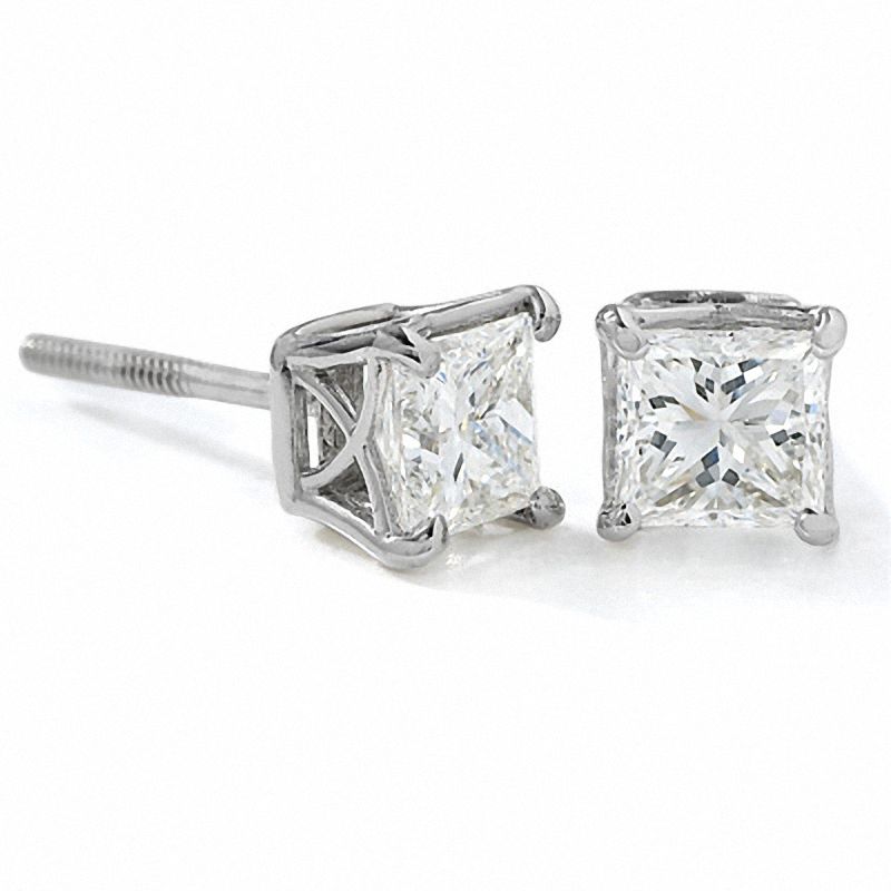 Celebration Lux® 2 CT. T.W. Princess-Cut Diamond Solitaire Stud Earrings in 18K White Gold (I/SI2)