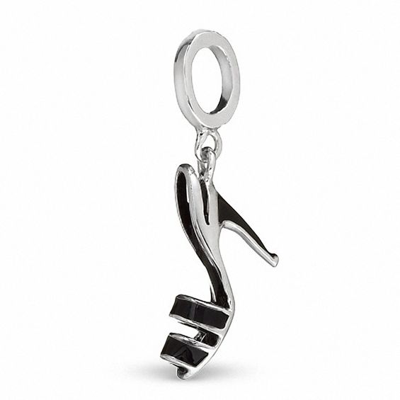 Black Enamel Slip On High Heel Shoe Charm in Sterling Silver