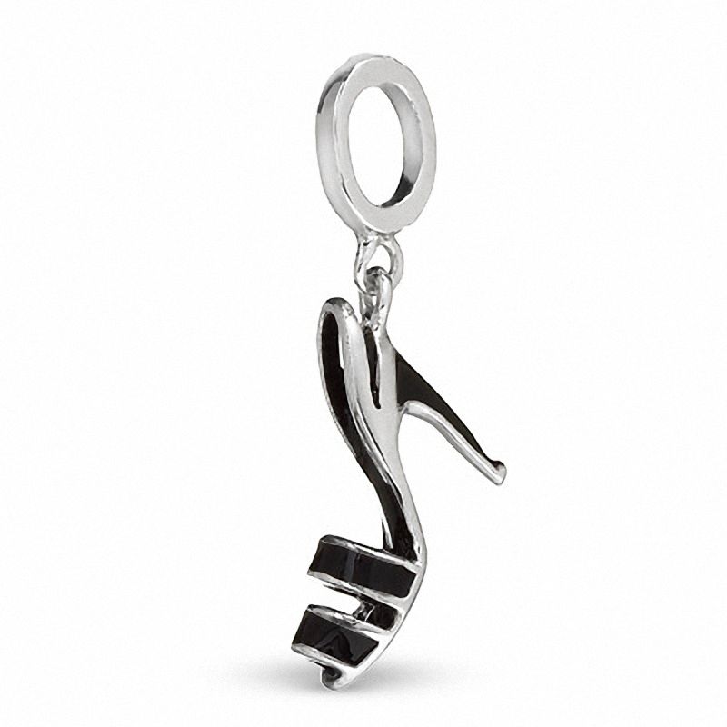 Main Image 1 of Black Enamel Slip On High Heel Shoe Charm in Sterling Silver