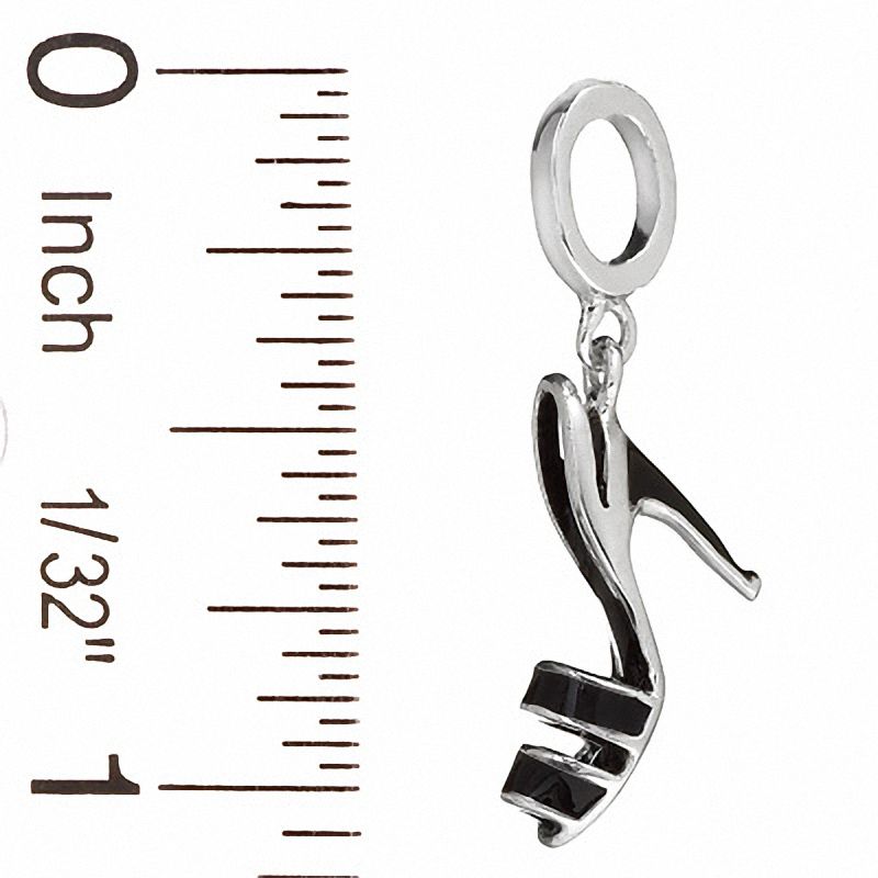 Main Image 2 of Black Enamel Slip On High Heel Shoe Charm in Sterling Silver