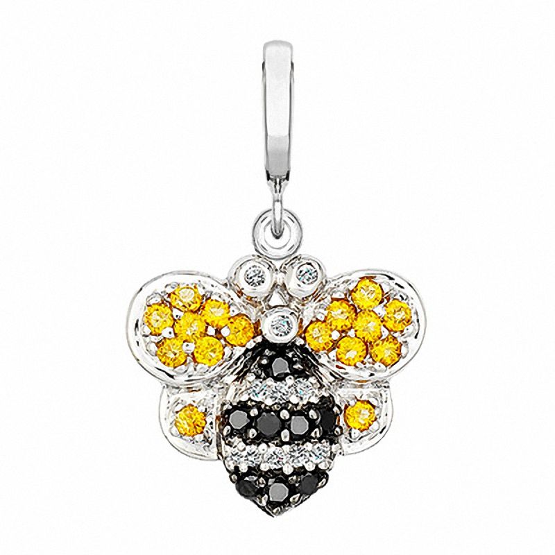 Main Image 1 of 1/7 CT. T.W Enhanced Black and White Diamond and Citrine Bee Charm in Sterling Silver