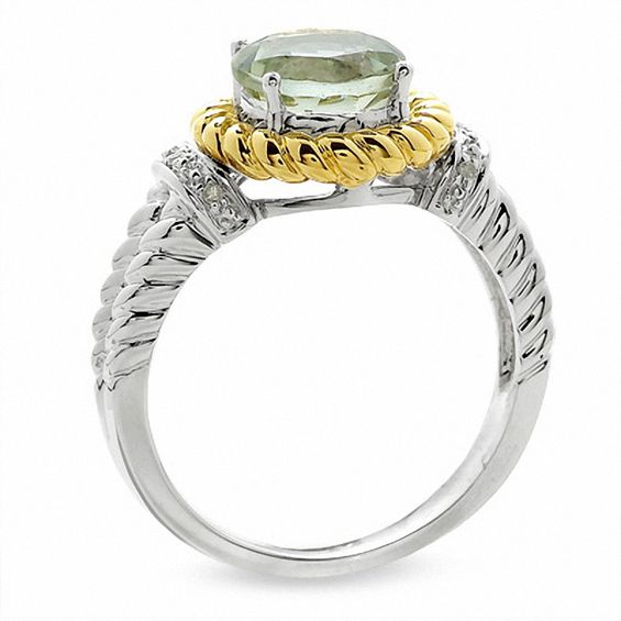 Green Quartz and Diamond Rope Ring in 10K Gold and Sterling Silver