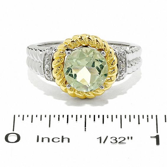 Green Quartz and Diamond Rope Ring in 10K Gold and Sterling Silver