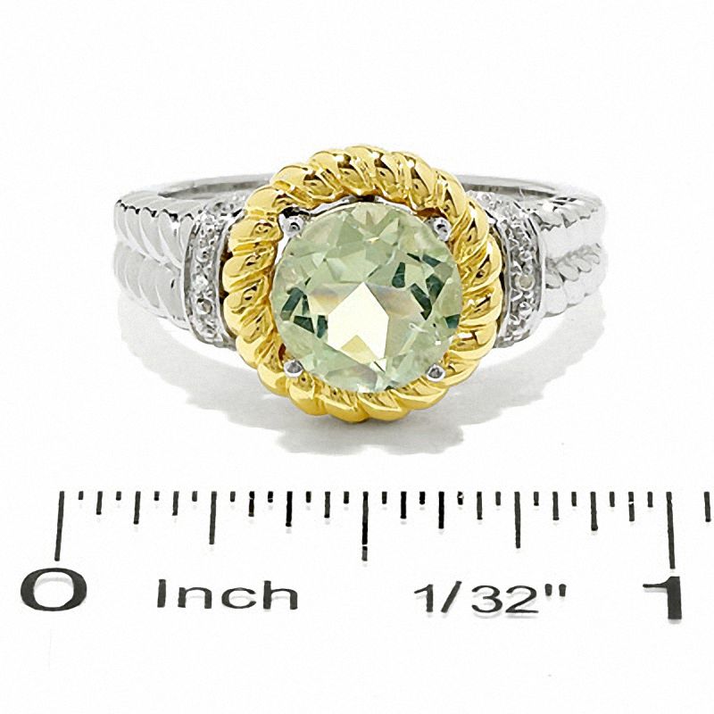 Main Image 3 of Green Quartz and Diamond Rope Ring in 10K Gold and Sterling Silver