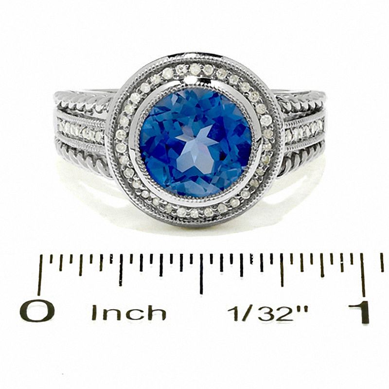 Main Image 3 of Lab-Created Ceylon Sapphire and Diamond Ring in Sterling Silver