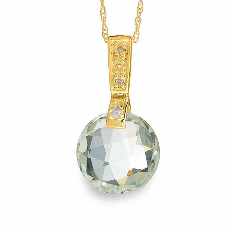 Main Image 1 of Faceted Green Quartz Pendant in 10K Gold with Diamond Accents
