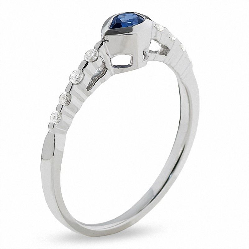 Pear Lab-Created Ceylon Sapphire Stack Ring with Diamond Accents in 10K White Gold