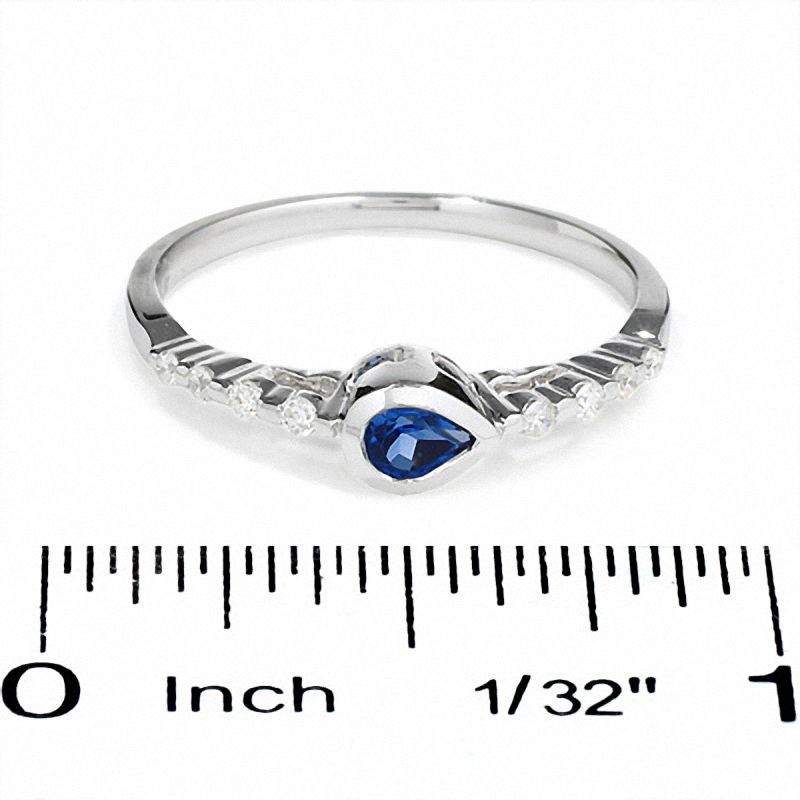 Pear Lab-Created Ceylon Sapphire Stack Ring with Diamond Accents in 10K White Gold