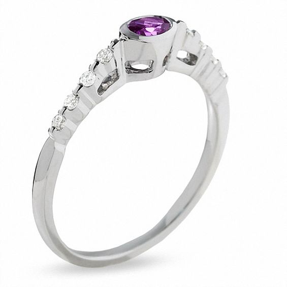 Oval Lab-Created Purple Sapphire and Diamond Ring in 10K White Gold