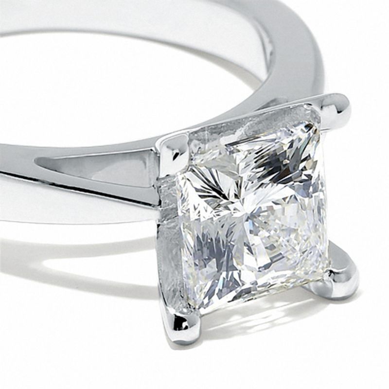 Main Image 2 of Celebration Lux® 3 CT. Princess-Cut Certified Diamond Solitaire Engagement Ring in 18K White Gold (I/SI2)