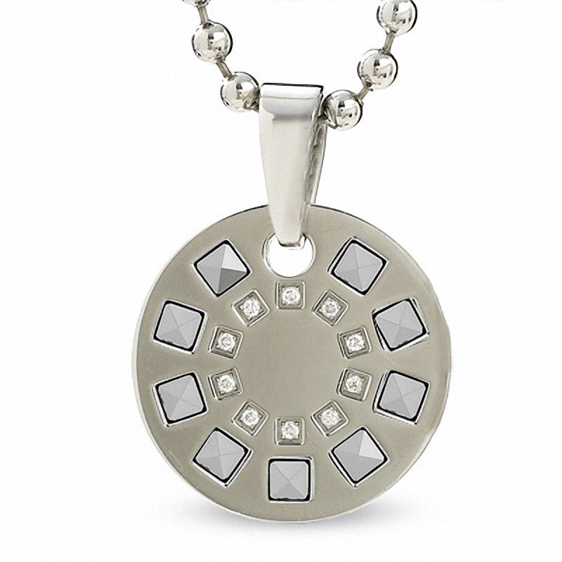 Simmons Jewelry Co. Ladies' Stainless Steel and Tungsten Medallion Pendant with Diamond Accents - 18"