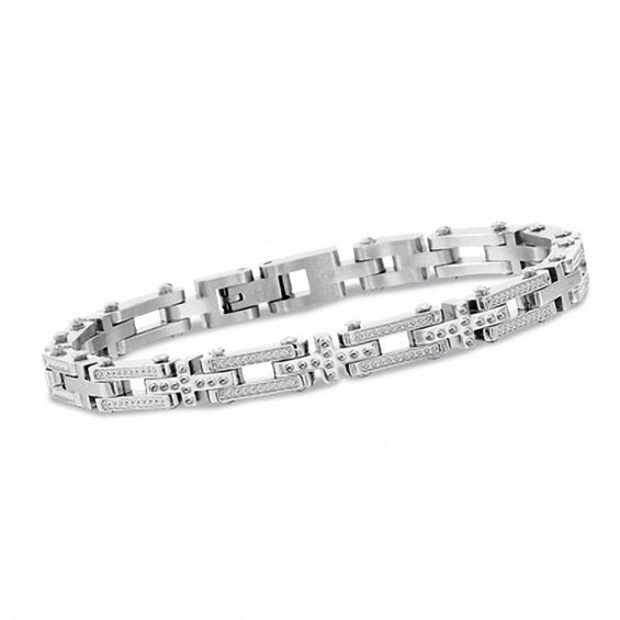 Simmons Jewelry Co. Stainless Steel Beaded Bracelet with Diamond Accent