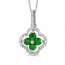 Emerald Clover Pendant in 10K White Gold with Diamond Accents