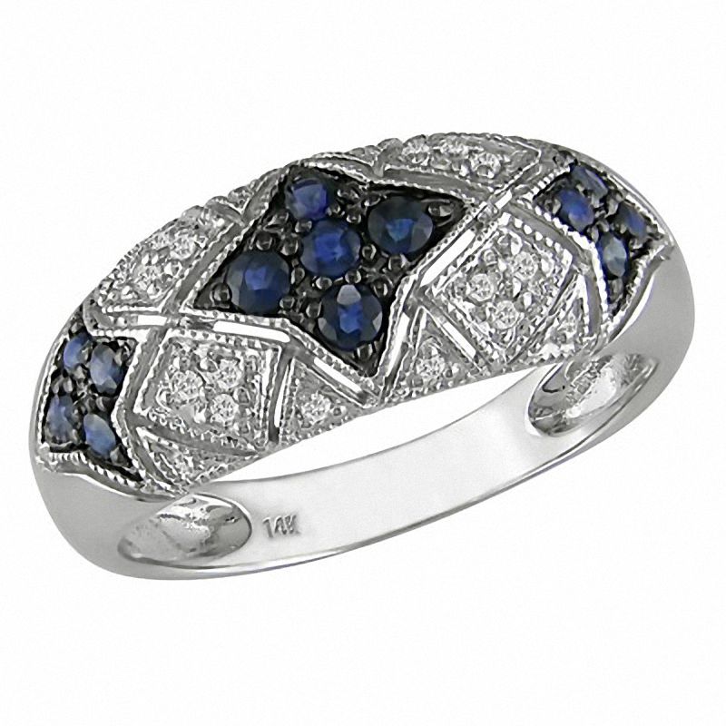 Blue Sapphire and Diamond Three Star Ring in 14K White Gold