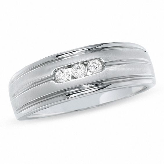 1/5 CT. T.w. Diamond Three Stone Band in 14K White Gold