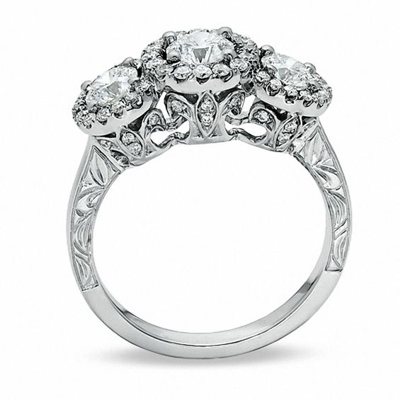 Celebration LuxÂ® 1-1/4 CT. T.w. Certified Diamond Three Stone Framed Ring in 18K White Gold (I/Si2)