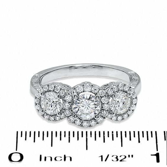 Celebration LuxÂ® 1-1/4 CT. T.w. Certified Diamond Three Stone Framed Ring in 18K White Gold (I/Si2)