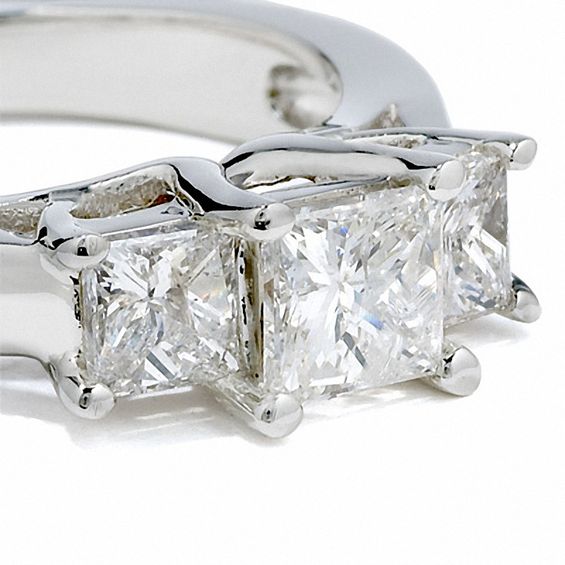 Celebration LuxÂ® 1-1/2 CT. T.w. Princess-Cut Certified Diamond Three Stone Ring in 18K White Gold (I/Si2)