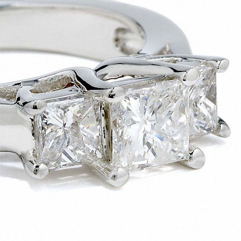 Main Image 2 of Celebration Lux® 1-1/2 CT. T.W. Princess-Cut Certified Diamond Three Stone Ring in 18K White Gold (I/SI2)