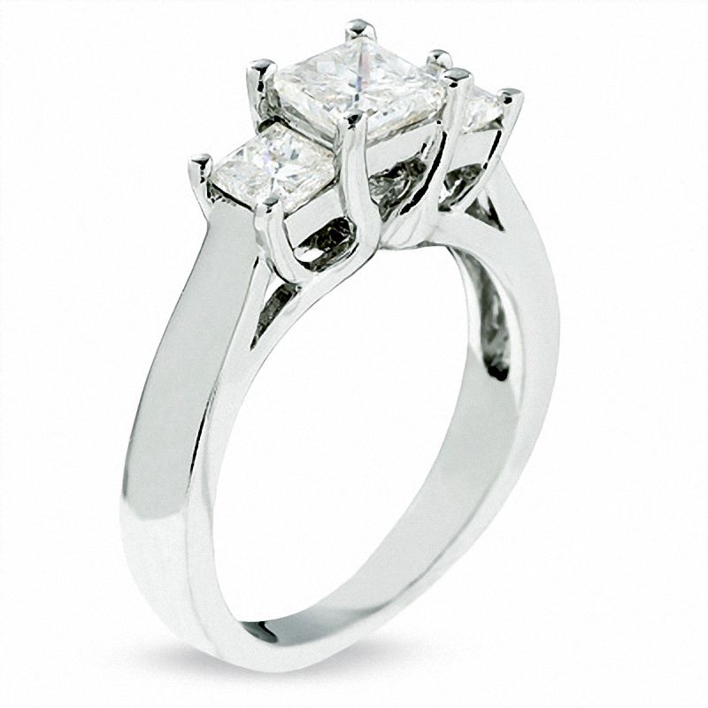 Main Image 3 of Celebration Lux® 1-1/2 CT. T.W. Princess-Cut Certified Diamond Three Stone Ring in 18K White Gold (I/SI2)