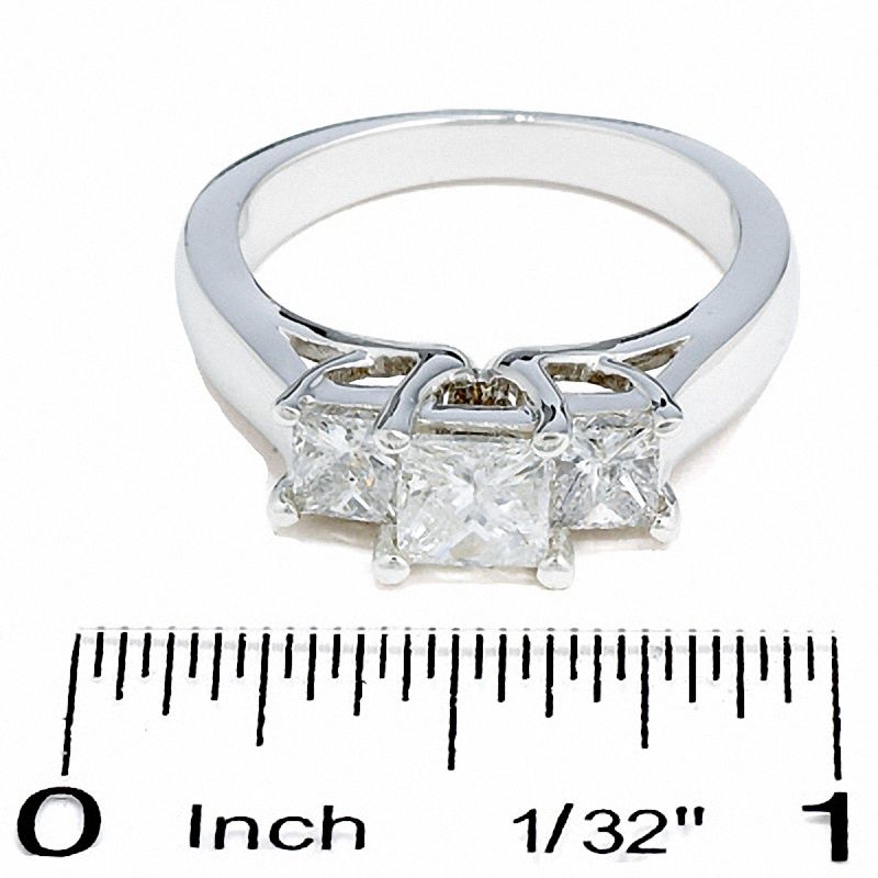 Main Image 4 of Celebration Lux® 1-1/2 CT. T.W. Princess-Cut Certified Diamond Three Stone Ring in 18K White Gold (I/SI2)