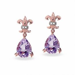 Pear-Shaped Amethyst Drop Earrings in 10K Rose Gold with Diamond Accents