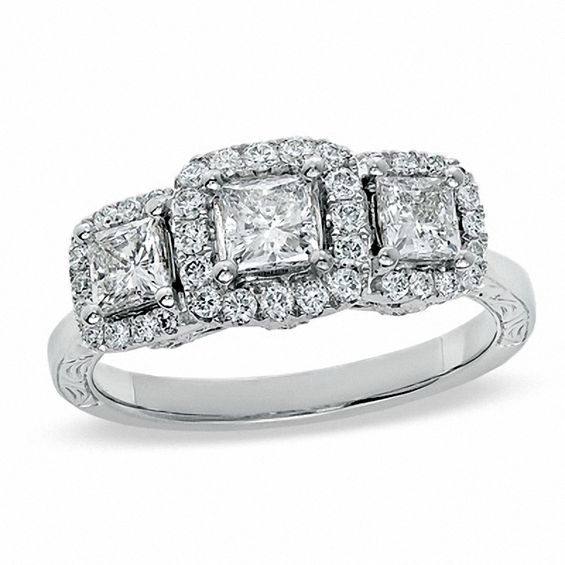 Celebration LuxÂ® 1-1/4 CT. T.w. Princess-Cut Certified Diamond Three Stone Ring in 18K White Gold (I/Si2)