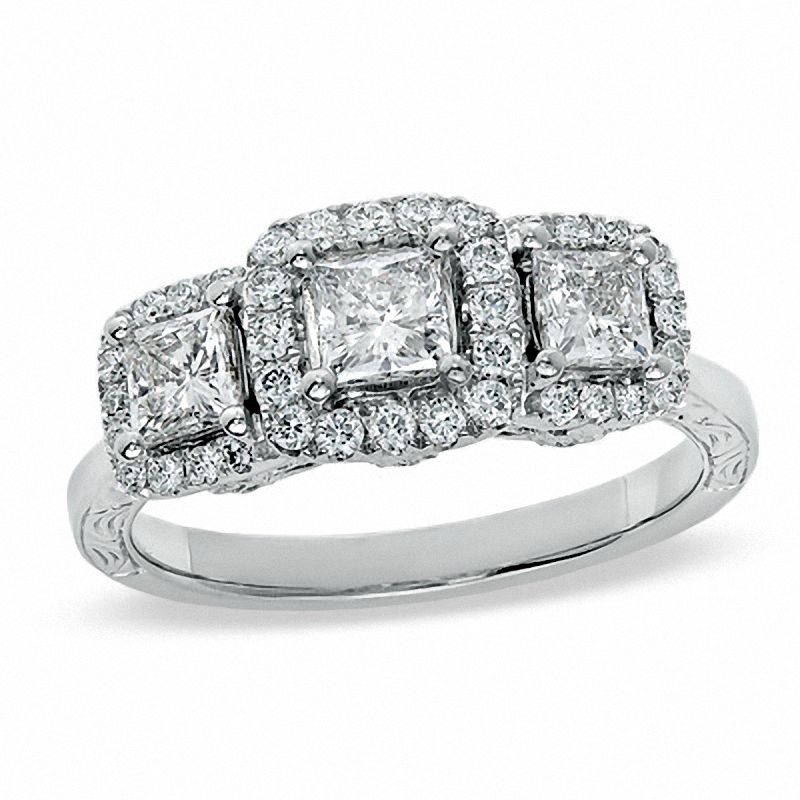 Celebration Lux® 1-1/4 CT. T.W. Princess-Cut Diamond Three Stone Ring in 18K White Gold (I/SI2)