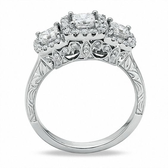 Celebration LuxÂ® 1-1/4 CT. T.w. Princess-Cut Certified Diamond Three Stone Ring in 18K White Gold (I/Si2)