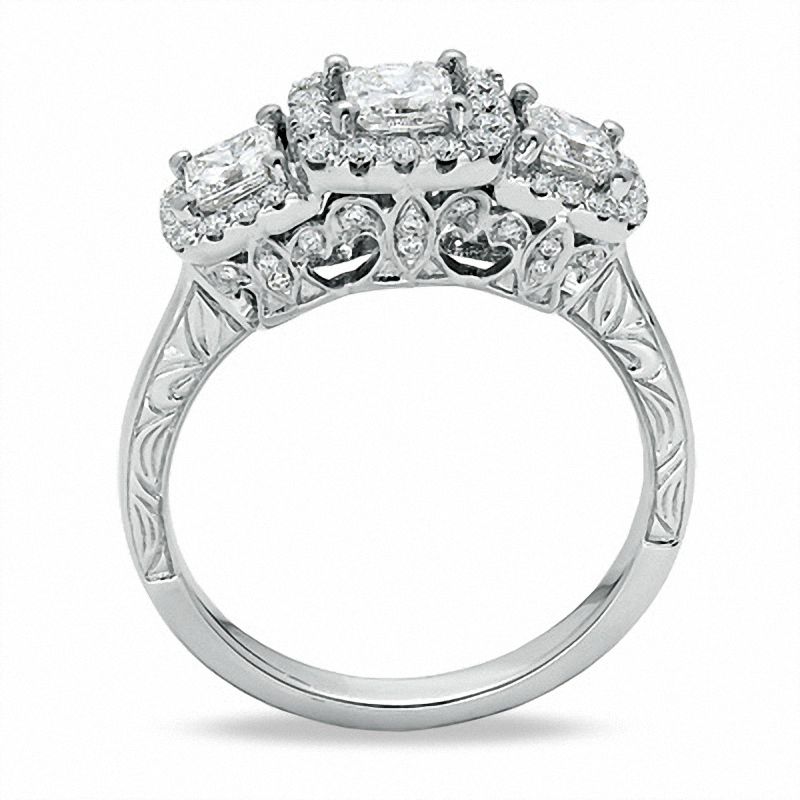 Main Image 2 of Celebration Lux® 1-1/4 CT. T.W. Princess-Cut Certified Diamond Three Stone Ring in 18K White Gold (I/SI2)