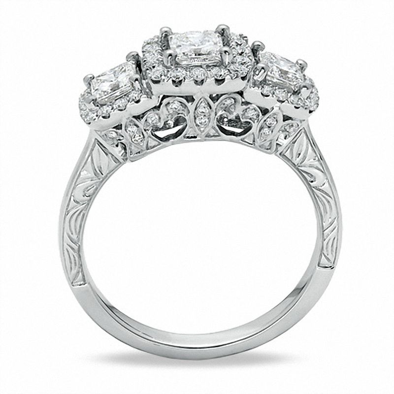 Celebration Lux® 1-1/4 CT. T.W. Princess-Cut Diamond Three Stone Ring in 18K White Gold (I/SI2)