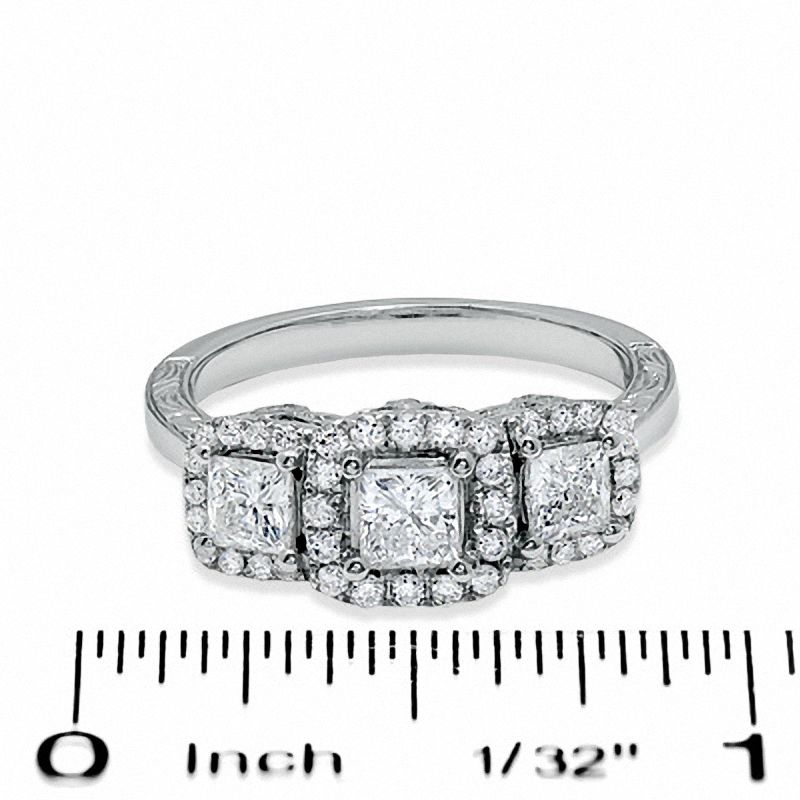 Main Image 3 of Celebration Lux® 1-1/4 CT. T.W. Princess-Cut Certified Diamond Three Stone Ring in 18K White Gold (I/SI2)