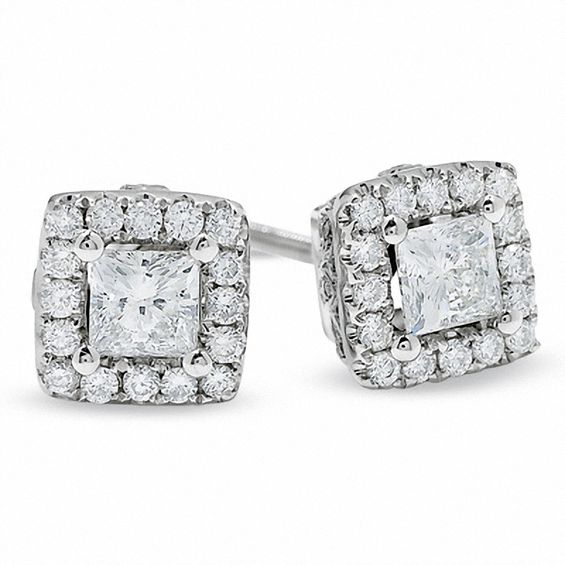 Celebration Lux® 1 CT. T.w. Princess-Cut Certified Diamond Framed Stud Earrings in 18K White Gold (I/Si2)