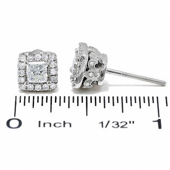 Celebration LuxÂ® 1 CT. T.w. Princess-Cut Certified Diamond Framed Stud Earrings in 18K White Gold (I/Si2)