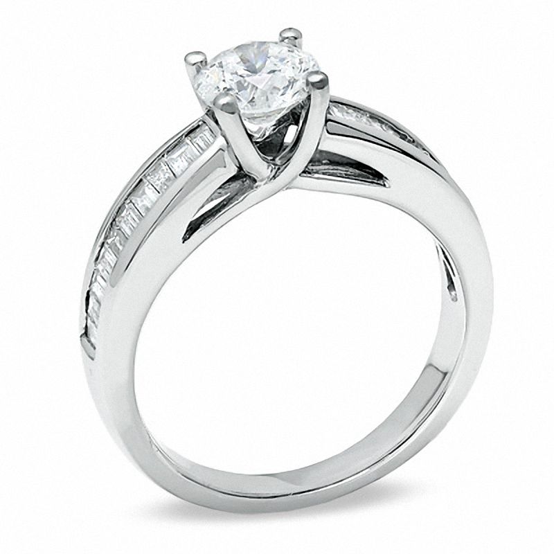 Main Image 2 of 1-1/2 CT. T.W. Round Diamond Engagement Ring in 14K White Gold with Baguette Sidestones