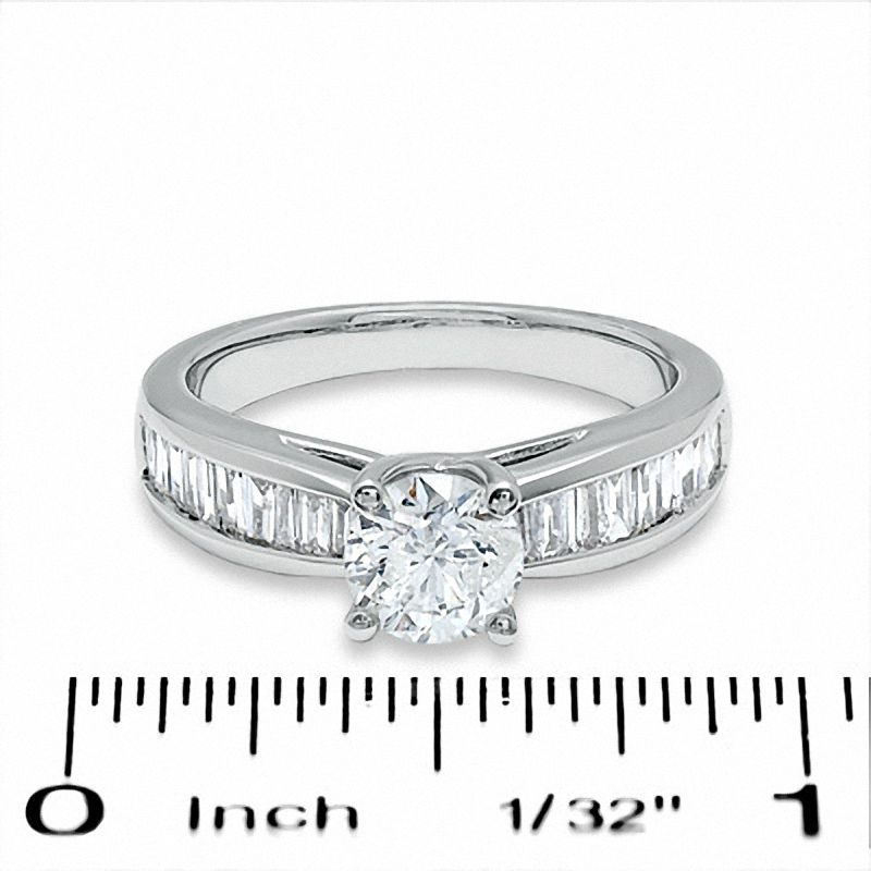 Main Image 3 of 1-1/2 CT. T.W. Round Diamond Engagement Ring in 14K White Gold with Baguette Sidestones