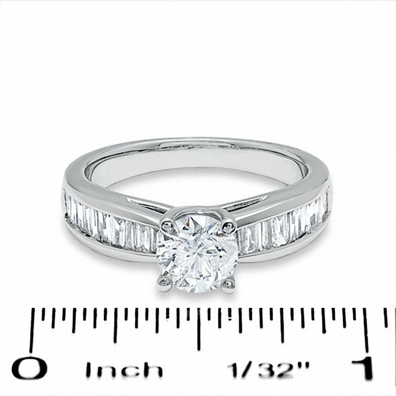 1-1/2 CT. T.W. Round Diamond Engagement Ring in 14K White Gold with Baguette Sidestones