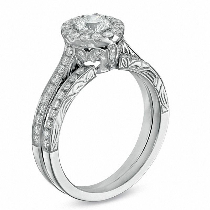 Main Image 2 of Celebration Lux® 1 CT. T.W. Certified Diamond Framed Bridal Set in 18K White Gold (I/SI2)