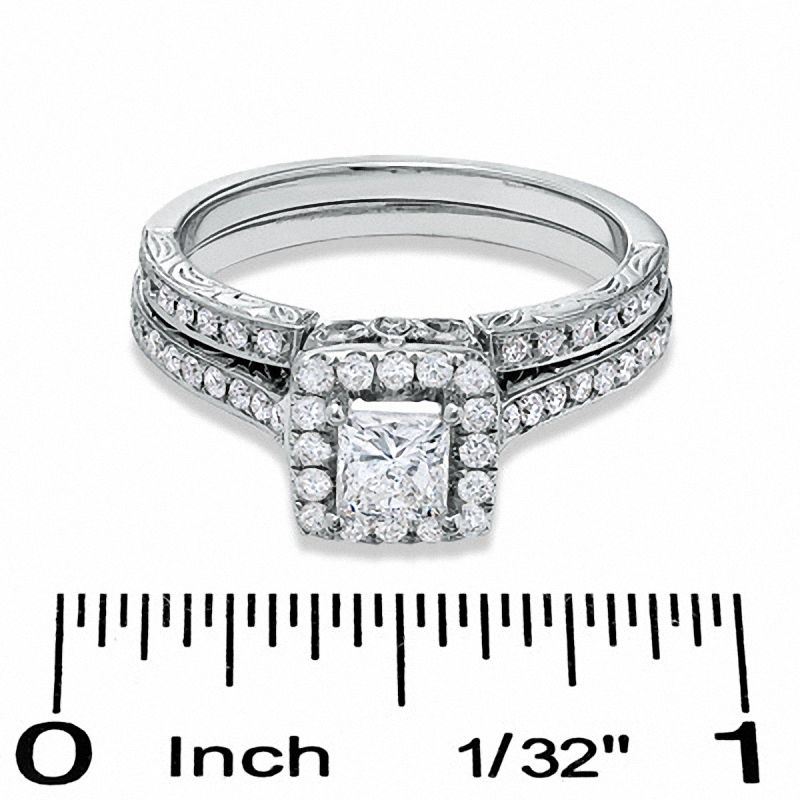 Main Image 3 of Celebration Lux® 1 CT. T.W. Princess-Cut Diamond Framed Bridal Set in 18K White Gold (H-I/SI1-SI2)