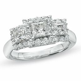 Celebration Lux® 1-1/2 CT. T.W. Princess-Cut Certified Diamond Three Stone Framed Ring in 18K White Gold (I/SI2)