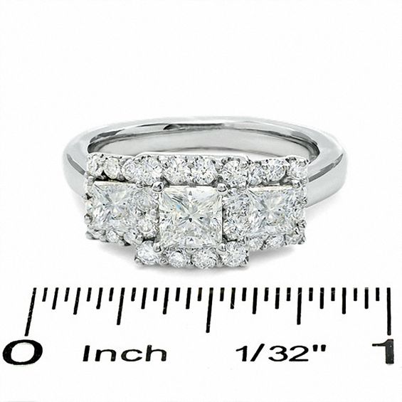 Celebration LuxÂ® 1-1/2 CT. T.w. Princess-Cut Certified Diamond Three Stone Framed Ring in 18K White Gold (I/Si2)