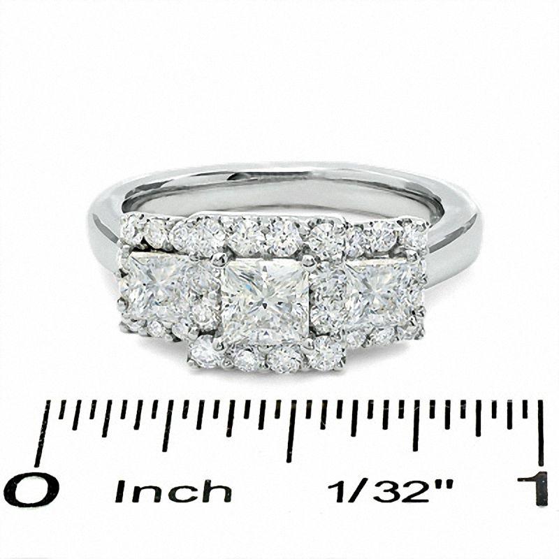 Celebration Lux® 1-1/2 CT. T.W. Princess-Cut Diamond Three Stone Framed Ring in 18K White Gold (I/SI2)