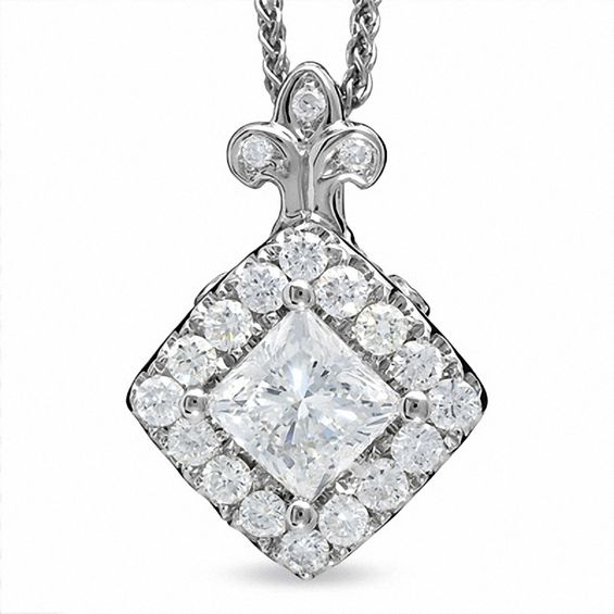 Celebration LuxÂ® 3/4 CT. T.w. Princess-Cut Certified Diamond Framed Pendant in 18K White Gold (I/Si2)