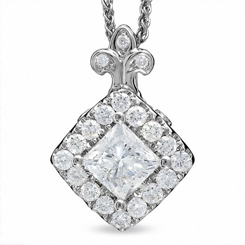 Main Image 1 of Celebration Lux® 3/4 CT. T.W. Princess-Cut Certified Diamond Framed Pendant in 18K White Gold (I/SI2)